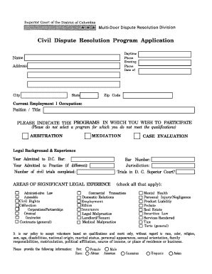 Fillable Online DCSC Form Civil Dispute Resolution Program Application