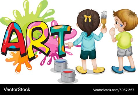 Font design for word art with two kids painting Vector Image