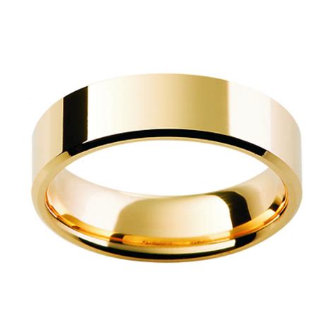 Mens Yellow Gold wedding ring with flat beveled edge and comfort fit ...