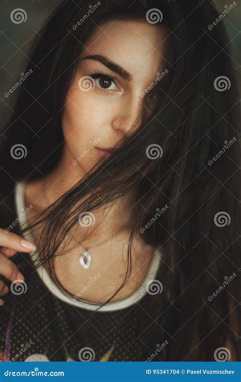 Portrait Stock Photo Image Of Brunette Attractive Lips