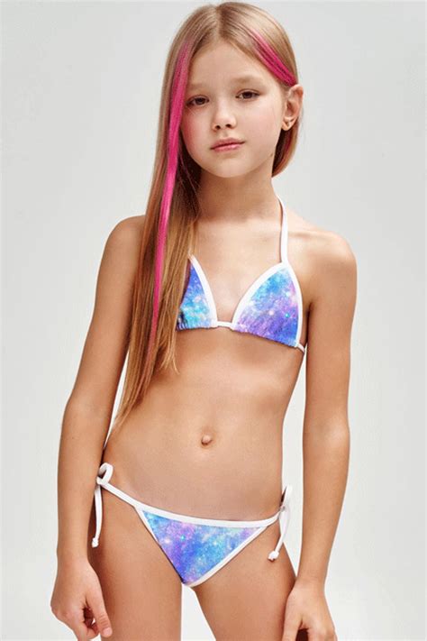 Wizard Liza Blue Galaxy Print Cute Two Piece Swim Bikini Set Girls