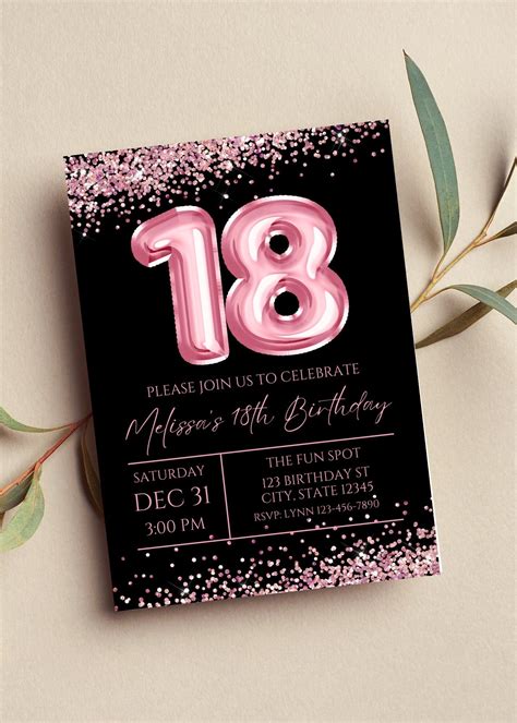 Editable Th Birthday Invitation Pink And Black Invitation Pink