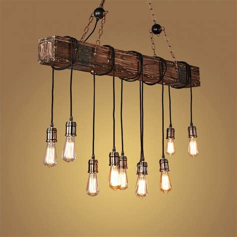 Lustre Plafonnier Suspension Lampe Industriel Vintage Avec Bois Et