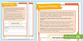 Recount Writing Week One Homework Worksheet Twinkl