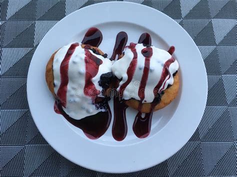 Romanian Cheese Doughnuts Delicious Papanasi Dessert Stock Photo