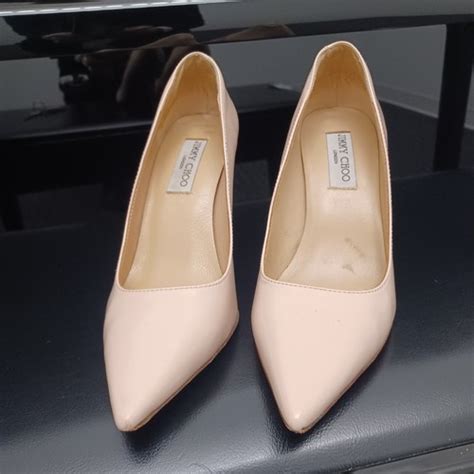 Jimmy Choo Agnes Pointed Toe Nude Pumps Heels 38 8 Leather Shoes