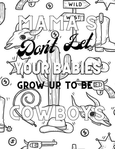 Country Music Lyric Art Printable Coloring Pages With Western Design - Etsy