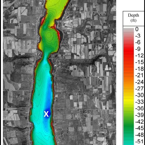 Bathymetric Map Of Conesus Lake Showing The Deepest Point X Which Is