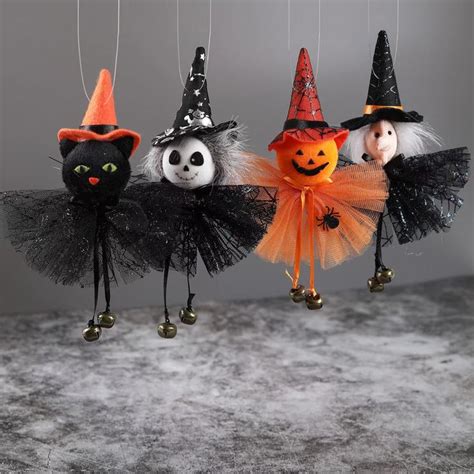 4 PCS Halloween Hanging Gnome Ornaments Halloween Pumpkin Witch Spooky