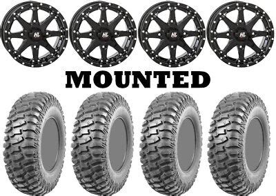 Kit 4 AMS M2 Evil Tires 28x10 14 On High Lifter HL10 Black Wheels VIK