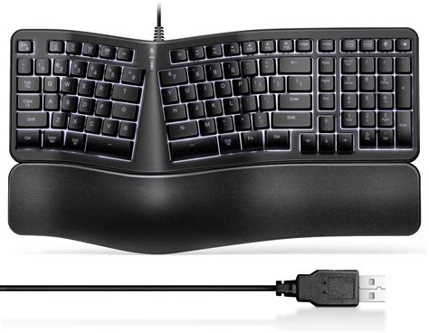 TANNSEN Teclado ergonómico con cable retroiluminado USB Split Teclado