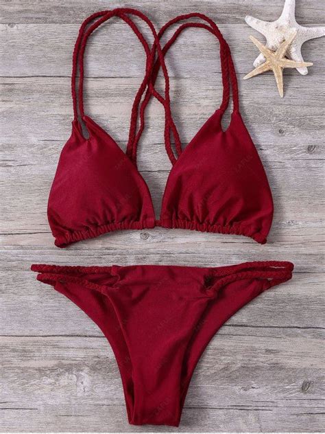 25 OFF 2021 Double Strap Braided Bikini Set In WINE RED ZAFUL