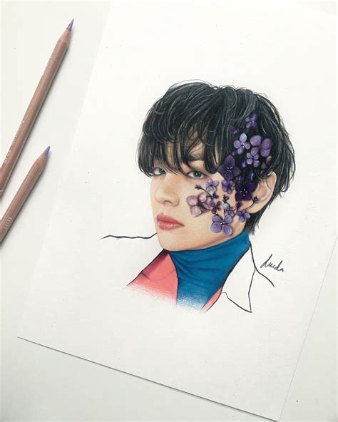 BTS V Butterfly Themed Colored Pencil Drawing PRINT From Original Fanart | ubicaciondepersonas ...