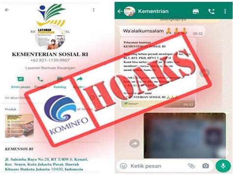 HOAKS Akun WhatsApp Mengatasnamakan Kementerian Sosial Republik