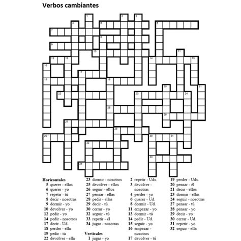 Verbos Cambiantes Al Presente Crucigrama