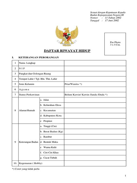 Daftar Riwayat Hidup I Keterangan Perorangan