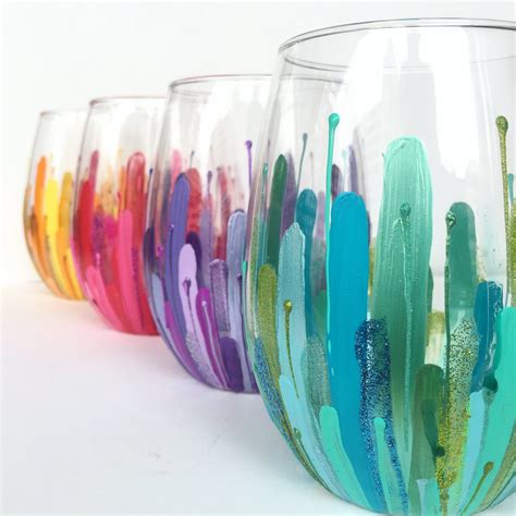 Jewel Collection Color Burst Wineglass Set Of Handpainted Oz