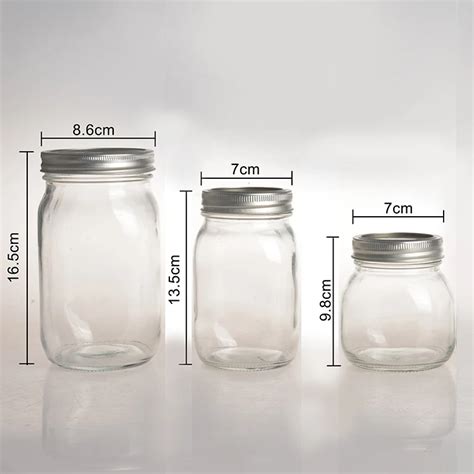 4oz 8oz 12oz 16oz 32oz 64oz Clear Wide Mouth Glass Mason Jar For Food Storage With Metal Screw