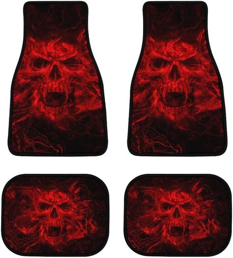 Amazon Red Skull Car Floor Mat Universal Fit Front Rear 4 Piece