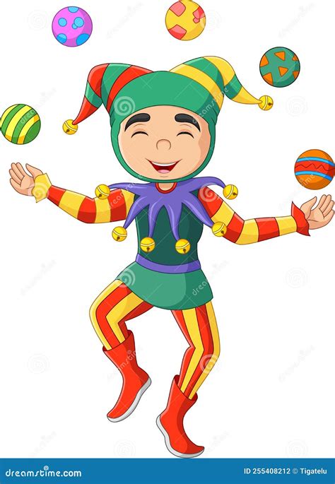 Cartoon Jester Juggling Colorful Balls Stock Vector Illustration Of