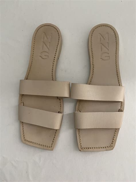 MNG NUDE LEATHER 2 STRAPS SLIDE SANDALS WOMEN SZ 39 9 Gem