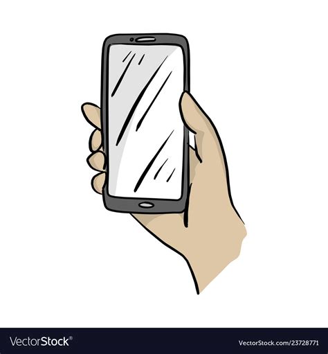 Hand holding mobile phone sketch Royalty Free Vector Image