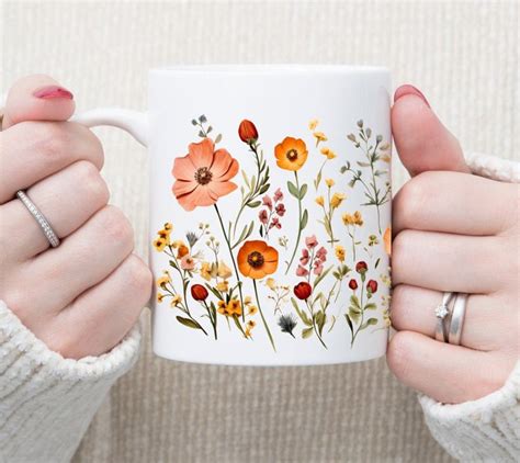 Boho Wildflowers Cottagecore Coffee Mug Pressed Flowers Mug Vintage