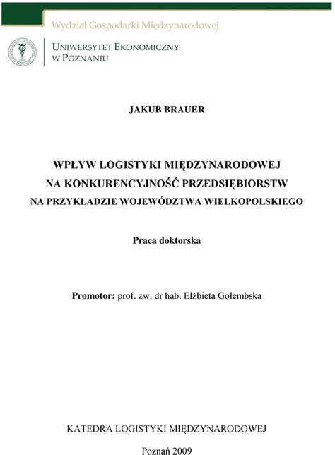 WPŁYW LOGISTYKI MIĘDZYNARODOWEJ NA KONKURENCYJNOŚĆ PRZEDSIĘBIORSTW