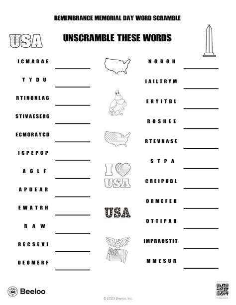 Remembrance Memorial Day Word Scramble Beeloo Printable Crafts And