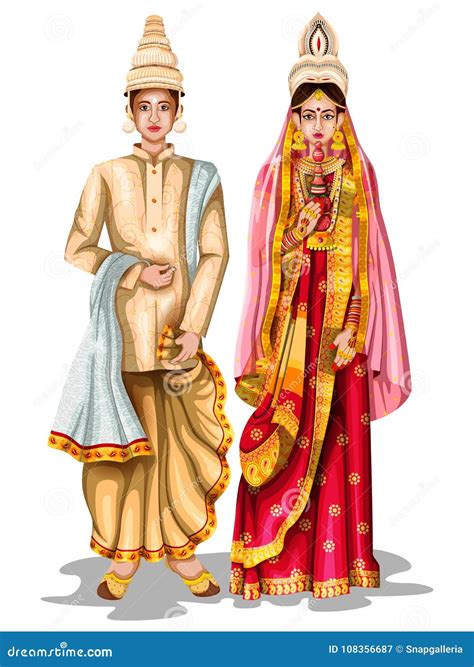 Bengali Wedding Couple In Traditional Costume Of West Bengal India