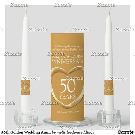 50th Golden Wedding Anniversary Heart Custom Unity Candle Set Zazzle Unity Candle Sets 50