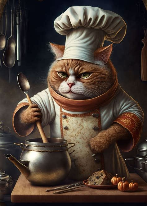 Chef Cat Poster Picture Metal Print Paint By Five Senses Art