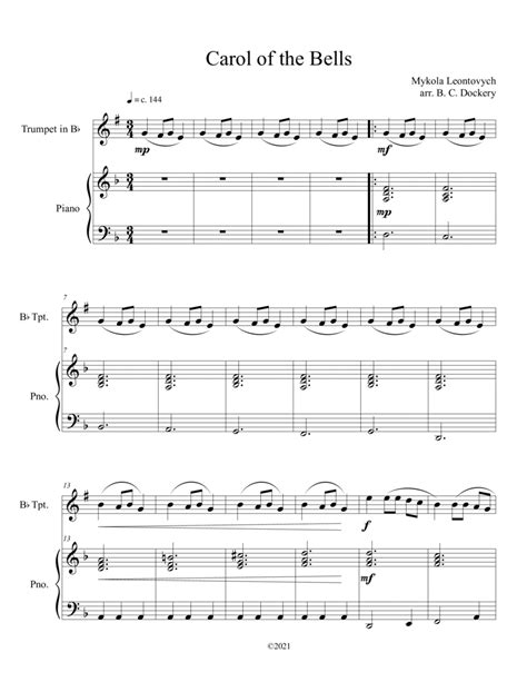 Carol Of The Bells Trumpet Solo With Piano Accompaniment Arr B C