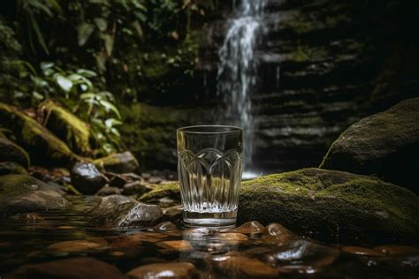 A glass sitting on a rock in front of a waterfall, 23826067 Stock Photo at Vecteezy