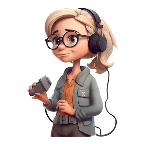 Premium AI Image | 3D illustration of a cute cartoon girl with headphones and mobile phone