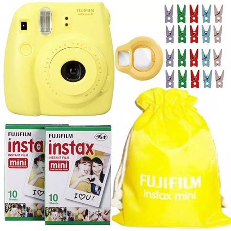 Instax Mini 8 Amarilla Funda Selfie Mirror 20 Fotos Broches