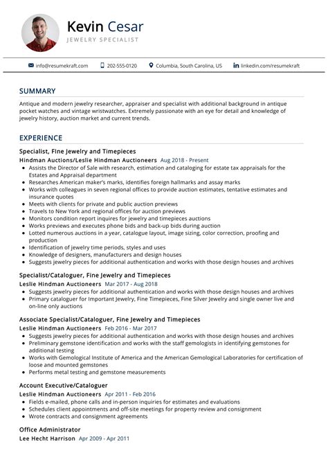 Jewelry Specialist Resume Sample In Resumekraft