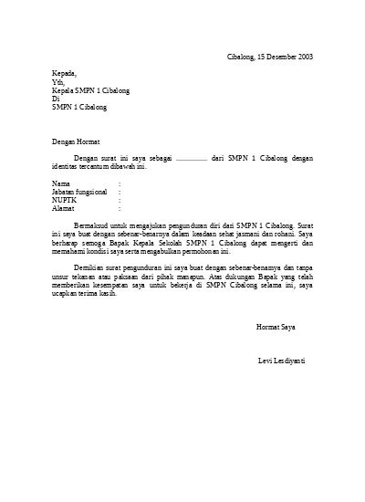 Surat Resmi Resign Kerja Yg Baik Dan Sopan