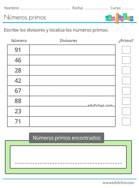 Números Primos Del 1 Al 100 Fichas Para Primaria Con Ejercicios