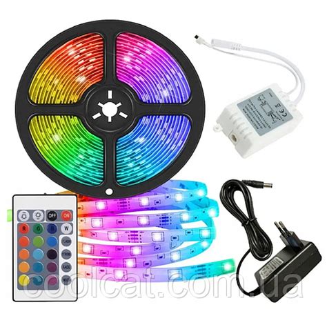 Светодиодная LED лента 3528 RGB Все цвета 12V цветная 5м + пульт + блок ...