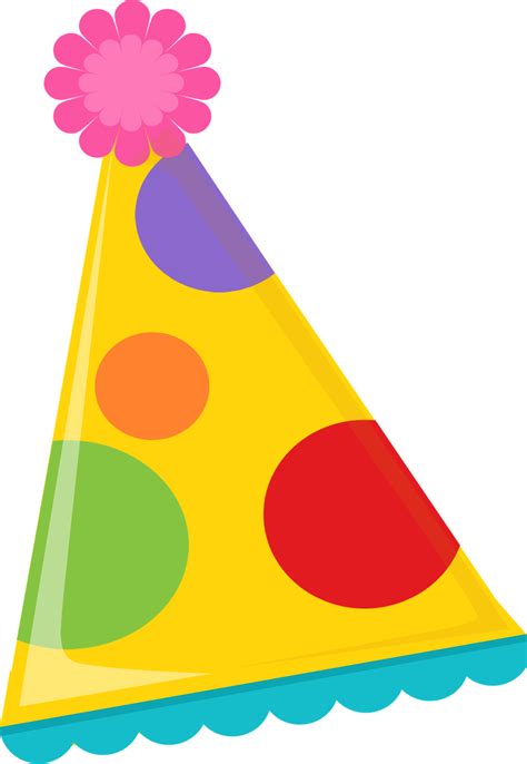 A Party Hat With Polka Dots And A Pink Flower On The Top That Is Yellow