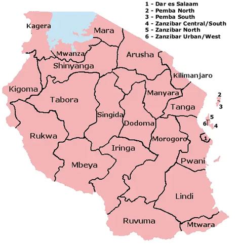 Regions Of Tanzania Mapsof Net