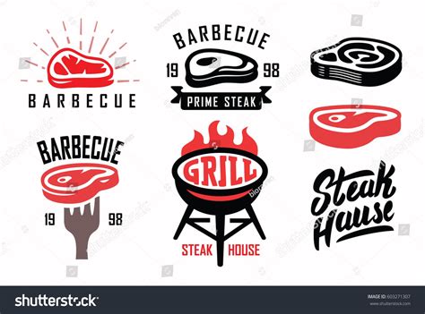 Vector Steak House Typography Labels And Grill Emblems Logo Design