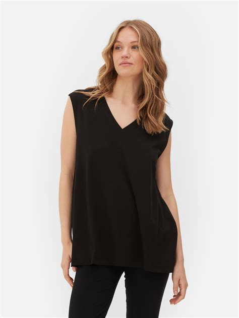 Camiseta Con Cuello De Pico Sin Mangas Negro Mujer Primark