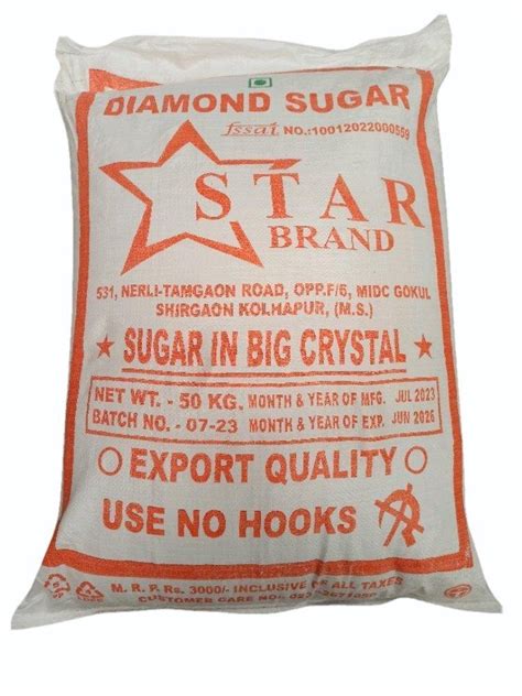 White Refined Star H Grade Big Crystal Sugar Packaging Size 50 Kg At