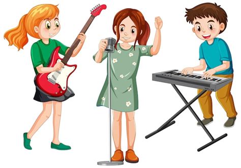 Niños tocando instrumentos musicales Vector Premium