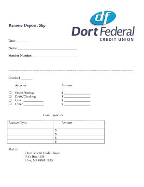 Fillable Online Remote Deposit Slip Dort Federal Credit Union Fax