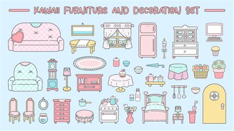 Lindo Set De Decoraci N Y Muebles Kawaii Vector Premium