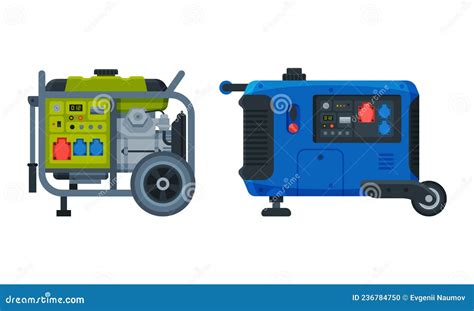 Types Of Industrial Electrical Power Generator Vector Set Stock Vector