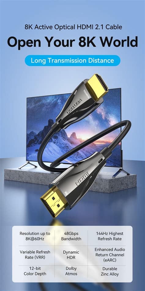 Clearance Vention Hdmi Male To Male Optical Fiber Cable With G